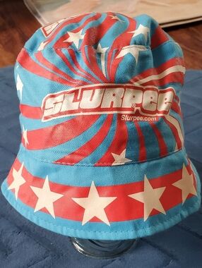 NEW Slurpee 7-11 Stars & Stripes Unisex Bucket Hat in Turquoise & Coral